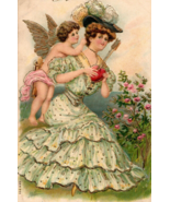 c1910 Embossed Cupid On Victorian Lady Arrow In Her Heart Valentine Post... - $16.83