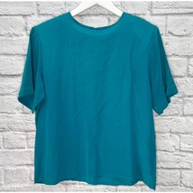 Vintage Christie Jill Short Sleeve Silk Blouse M Teal Blue Short Sleeve ... - £19.05 GBP