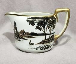 Vintage Noritake CREAMER PITCHER Black Gold Swan Lake Morimura RARE shad... - £7.81 GBP