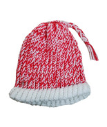 Knitted Winter Hat Handmade Red White Children One Size - $15.27