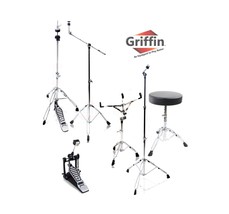 Drum Hardware Pack Complete 6 Piece Set by GRIFFIN - Full Size Percussion Stand  - £132.89 GBP