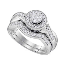 10k White Gold Round Diamond Cluster Bridal Wedding Engagement Ring Band Set 1/3 - £401.61 GBP