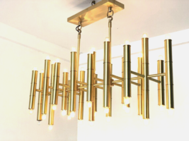 Radiant Elegance: A Grand Rectangular Brass Chandelier 42 bulbs Arms - £952.74 GBP