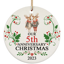Our 5th Anniversary 2023 Ornament Gift 5 Years Christmas Cute Reindeer Couple - £11.61 GBP