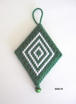 Plastic Canvas Diamond Shape Ornament with Bell - Handcrafted Ornament   - £7.98 GBP