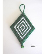 Plastic Canvas Diamond Shape Ornament with Bell - Handcrafted Ornament   - £7.63 GBP