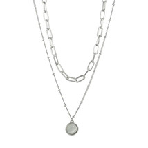 Paper Clip and Rolo Double Chain Necklace with Moonstone Pendant Silver - £10.35 GBP
