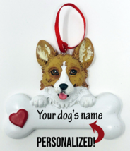 Personalized Tan Corgi Dog Name Christmas Ornament Figure Heart Valentines Day - £11.98 GBP