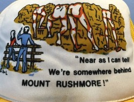 Vtg Behind Mount Rushmore Trucker Hat Yellow White SnapBack South Dakota - £14.75 GBP