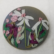Pin Floral Flower Fabric Handmade Button 1950s - $11.35