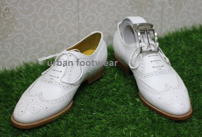 New Handmade Mens Shoes White Leather Wingtip Lace Up Dress and Casual Boots