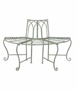 Half-Circle Outdoor Patio Garden Wrought Iron Tree Bench in Antique Green - $464.73 CAD