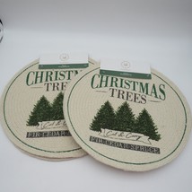 The Farmhouse Placemats 4 Christmas Trees Round Braided Cotton Rachel As... - $34.64