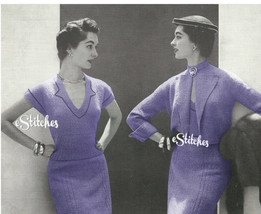 1950s Winged Jacket, V Neck Blouse and Skirt - 3 Knit patterns (PDF 7036) - $4.25