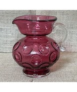 Vintage Cranberry Glass Thumbprint Creamer Mini Pitcher Clear Applied Ha... - $24.75