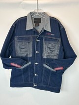 Fubu The Collection Men&#39;s XL Blue Jean Jacket Denim Long Sleeve Button Front - £23.31 GBP