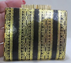 Vintage Mini Handmade Leather Coin Purse Small Delill Creation Black/Gold Italy - £16.02 GBP