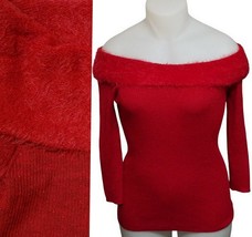 NY Collection Women Eyelash-Detail Off-The-Shoulder Glittery Red Sweater... - $19.99