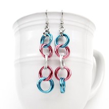 Transgender pride jewelry, long chain trans earrings, blue pink white - £15.80 GBP