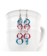 Transgender pride jewelry, long chain trans earrings, blue pink white - £16.02 GBP