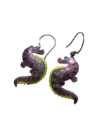 Vintage Cloisonne 925 seahorse earrings purple colorful beach sealife je... - £23.25 GBP