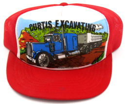 Vintage Curtis Excavating Mesh Trucker Hat Snapback Red Large Logo - $12.82