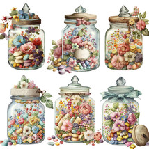 16Pcs Floral Candy Glass Jar Stickers Set Flowers Spring Diary Scrapbook... - £5.74 GBP