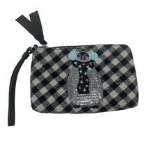Talbots Penguin Sequin Wristlet Clutch Plaid Pattern Black &amp; White Zipper - $157.37 MXN