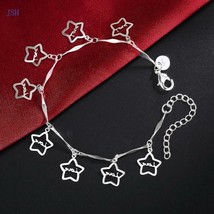 New solid 925 Silver fashion women Lady Charms star wedding bracelet Jewelry LH0 - £5.61 GBP