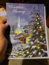 Vintage Greeting Card 1990s Made In USA Christmas Blessings Church Tree - £6.47 GBP