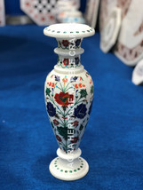 15&quot; White Marble Flower Vase Multi Inlay Marquetry Floral Art Home Decor E182 - £772.33 GBP