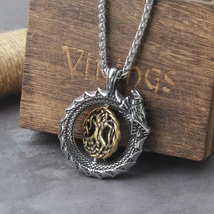 Gold Rotating Life Tree Pendant Necklace Amulet Ouroboros Stainless Steel Chain - £19.20 GBP