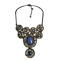 Perfection Navy Agate and Mother of Pearl Statement Necklace - £27.20 GBP