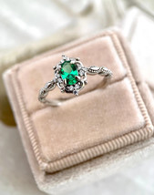 Victorian Style Art Deco Emerald Engagement Ring, Antique Emerald Promise Ring - £82.47 GBP