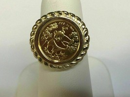 PANDA BEAR COIN Beauty Ring 14K Yellow Gold Plated 925 Sterling Silver - £197.47 GBP