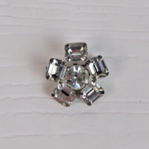 Vintage rhinestone brooch pin 1 inch flower silver tone - $19.79