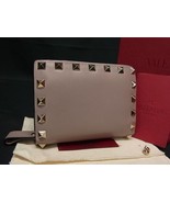 VALENTINO GARAVANI Bioford Wallet Rockstud Leather Beige Women Authentic - $126.73