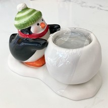 Penguin &amp; Snowball Votive Candle Holder Ceramic  Hallmark w/Candle New - £5.70 GBP
