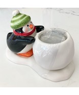 Penguin &amp; Snowball Votive Candle Holder Ceramic  Hallmark w/Candle New - £5.70 GBP