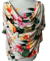 Dressbarn Ladies Ss Cowl Neck Floral Colorful Top Tunic Blouse Shirt Euc 1X - £17.38 GBP