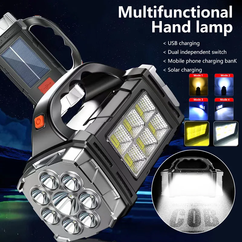 Solar LED Flashlight COB Camping Lantern Work Light USB Charging Torch Light - £15.34 GBP