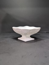 Indiana Milk Glass Opaque White Pineapple &amp; Floral Footed Scalloped Compote - $9.89