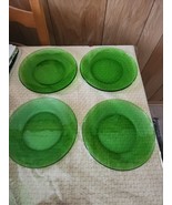 Vintage Emerald Green Glass Salad Dessert Plates 8&quot; Set Of 4 Pretty - $35.30 CAD