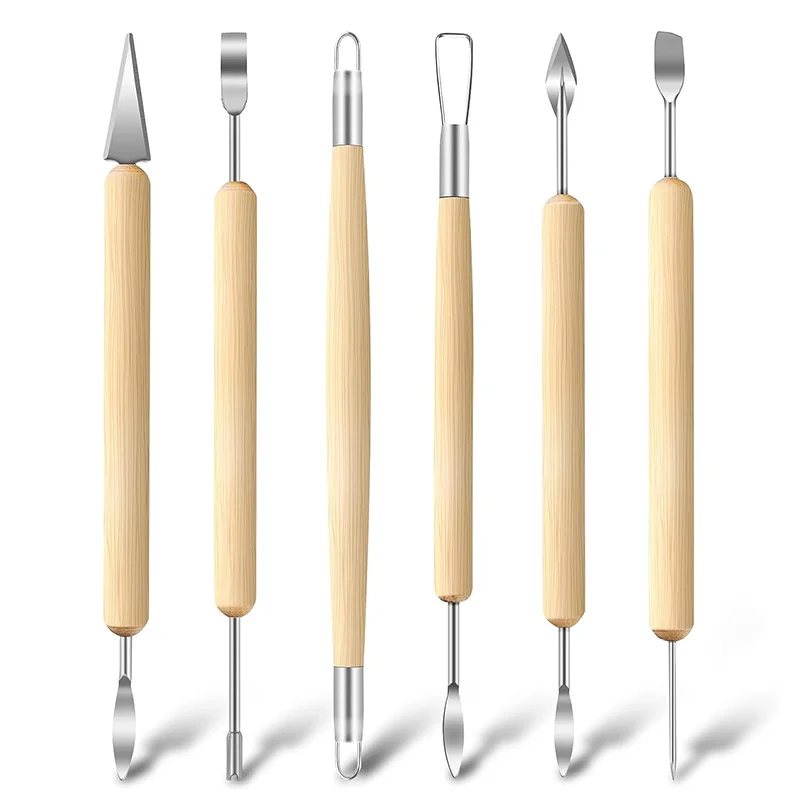 6 piece clay tool kit pottery tools and carving tools polymer modeling clay - $7.58