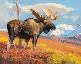 Framed canvas art print giclee moose in landscape with mountains wildlife deer 2 - £31.47 GBP+
