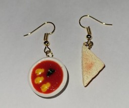 Tomato Soup  Grilled Cheese Earrings Gold Tone Wire Mismatched  - £6.83 GBP