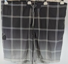 George Men Swim Trunks B Lk Gray White Ombre Plaid Board Shorts Lined 2XL 44-46 - £12.45 GBP