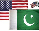 AES Wholesale Combo USA &amp; Pakistan Country 3x5 3x5 Flag &amp; Lapel Pin Fa... - $9.88