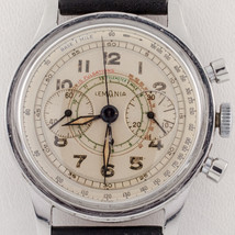 Lemania Stainless Steel 15TL Chronograph Watch Tachymeter 1940s Leather ... - $12,177.14