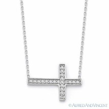 Sideways Cross CZ Crystal Pendant .925 Sterling Silver Christian Charm Necklace - £18.89 GBP